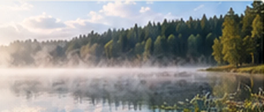 Spokojna tafla jeziora otoczona lasem